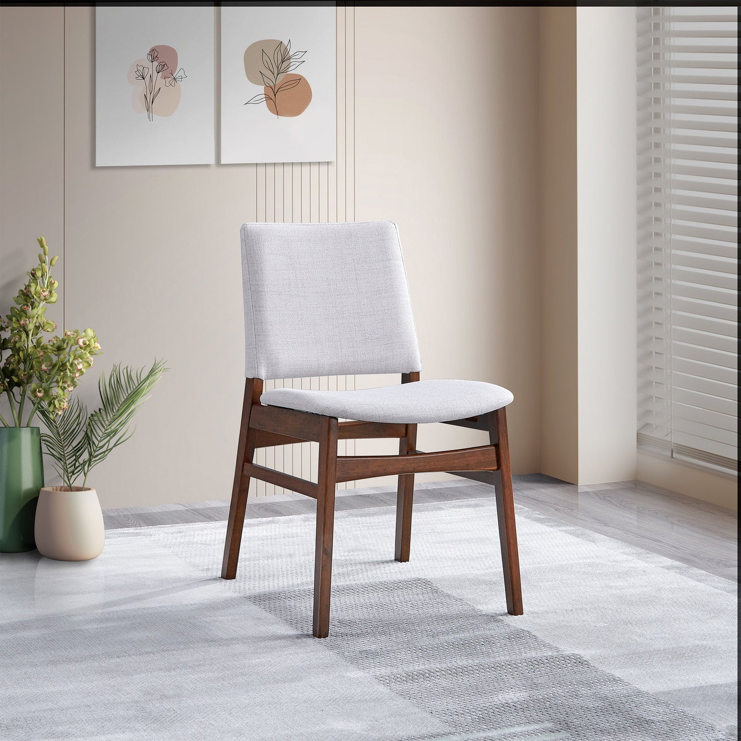 Gusto Mid-Century Modern Fabric Dining Chair   Set Of 2   In Light Gray With Solid Wood Frame 22.4  W X 18.1  D X 31.1  H For Living Room Bedroom Outdoor