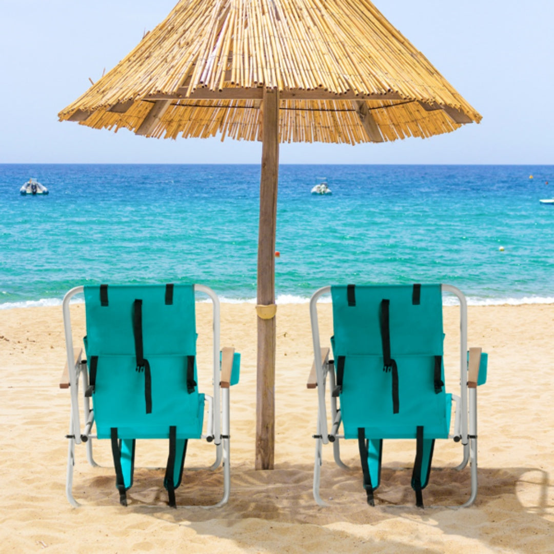 2 Pieces, Seat Height 7.9in, Width 17.7in, Depth 17.3in, Mint Green, Iron Beach Chair, Steel Tube, Oxford Fabric, 120kg, 4-level Adjustment