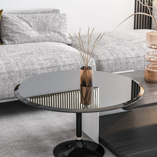 32  Inch Round Tempered Glass Table Top Black Glass 2 5 Inch Thick Beveled Polished Edge