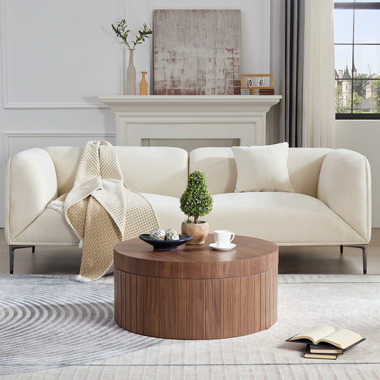 Modern Round Coffee Table With Storage Accent Tea Table For Living Room Bedroom Office Apartment,No Assembly