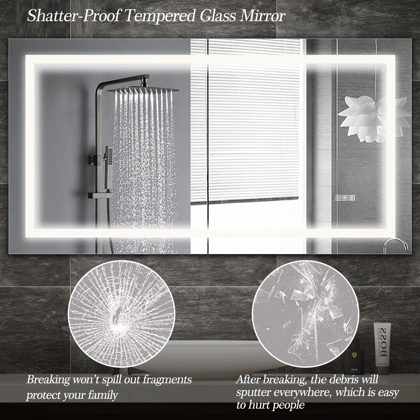 60  X 32  LED Bathroom Mirror With Anti-Fog And Touch Sensor - Modern Frameless Lighted Wall Mirror For Bathroom Vanity, Shower Room, Or Dressing Area