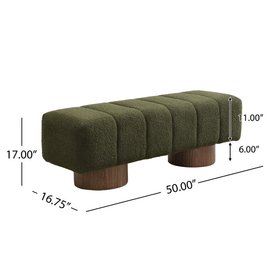 Upholstered Dining Bench For Dining Room, No-Assembly End Of Bed Entryway Bench Ottoman For Bedroom Living Room, Green Boucle Fabric, Leg 300 LBS Weight Capacity
