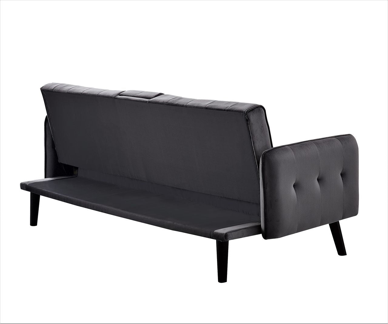 72   Velvet Convertible Sofa Bed With Cup Holders, Tufted Folding Futon Sleeper Couch, Mid-Century Modern 3 Seater For Small Spaces, 72   L X 34.6   D X 31   H, Dark Grey