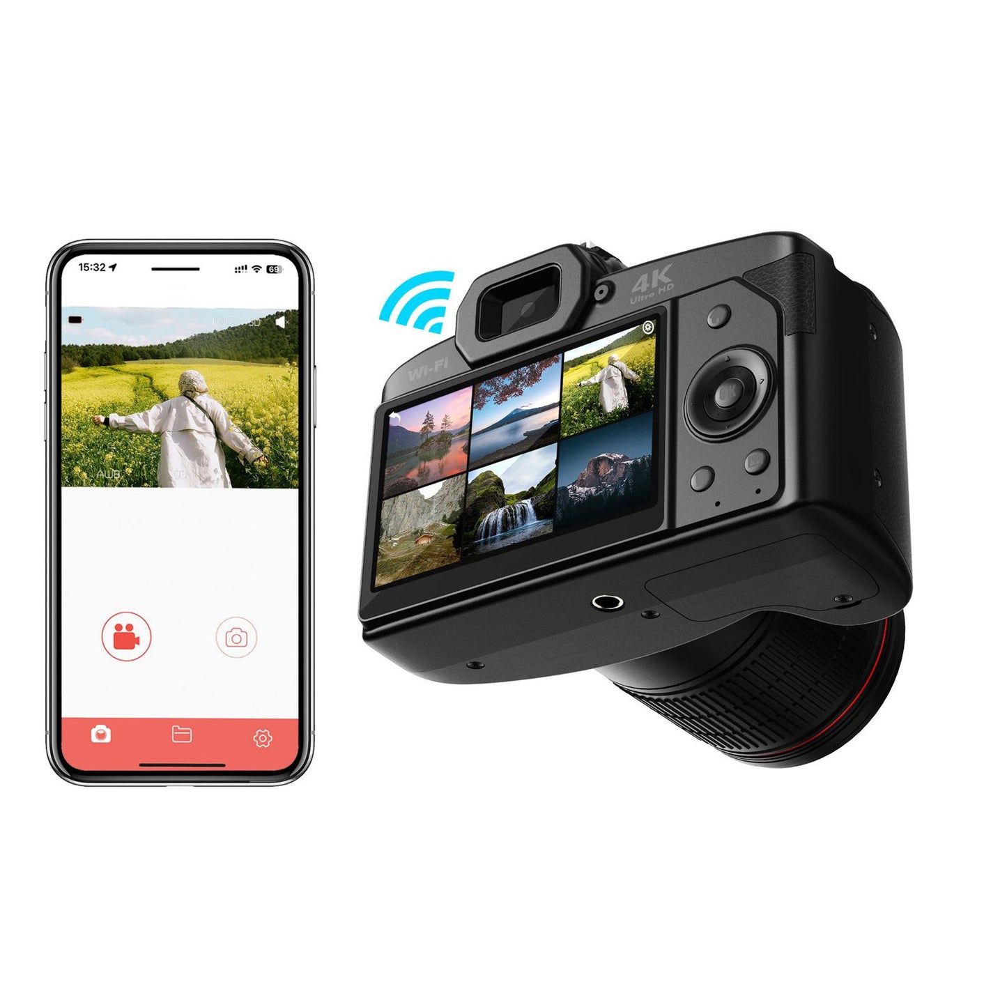 Digital Camera 3 Inch IPS Screen 4K 64MP 16x Digital Zoom Night Vision Wireless Dual Cameras Camcorder With Memory Card 32G