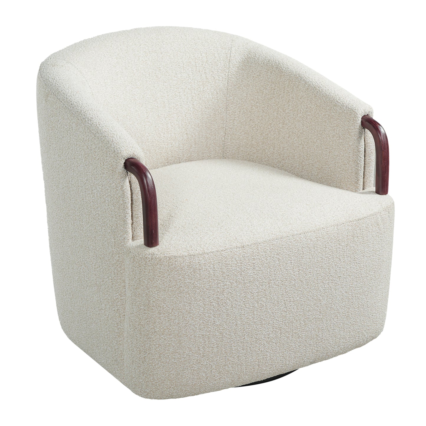 30  Modern Boucle Swivel Barrel Chair With Solid Wood Accents, Soft Durable Upholstery & 360 Swivel Base, Ideal For Living Room, Bedroom, Or Office
