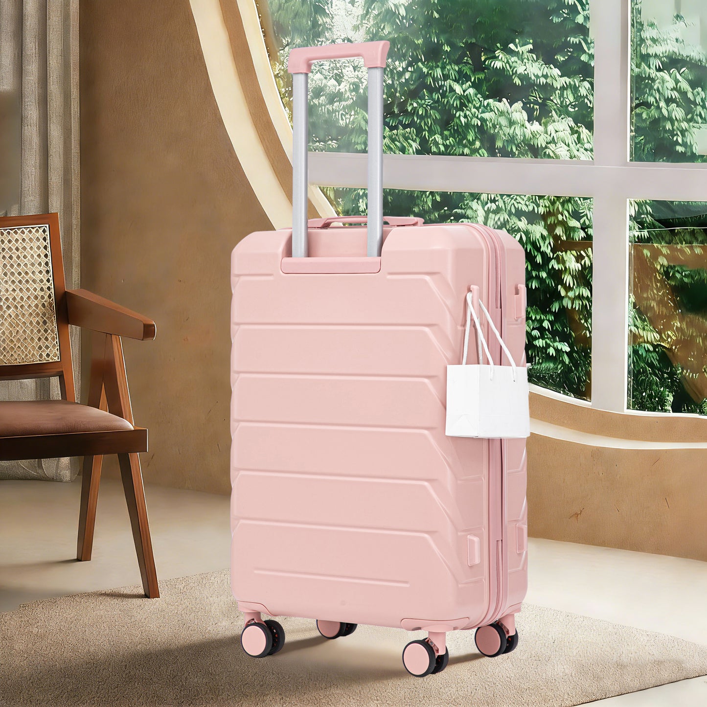 28 Inch ABS Hard Shell Large Travel Checked Luggage - Scratch Resistant Surface Four Multi-Directional Wheels,  With Combination Lock And Side Hooks Pink