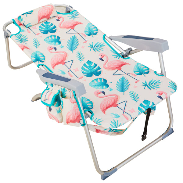 63x70x99cm Heightened Oxford Cloth Silver White Aluminum Tube Bearing Beach Chair Flamingo