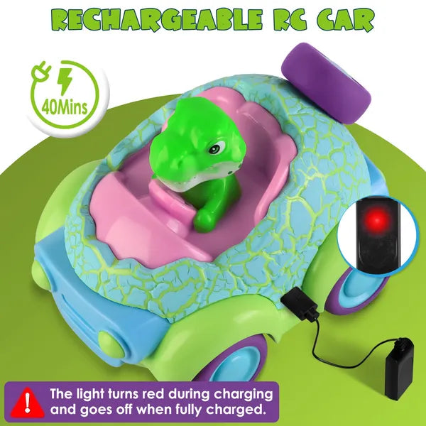 2Pack Dinosaur Remote Control Cars For Toddlers Rechargeable RC Cars With Light Music Birthday Gift For Boys Girls Aged 3 4 5 6 Years Old
