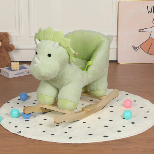 Kids Ride-On Rocking Horse Toy With Lullaby Song,Dinosaur Rocking Toy With Hand Puppets And Safety Belt For Children 1-3 Years,  Soft Plush Fabric ,Green,CPC Certified