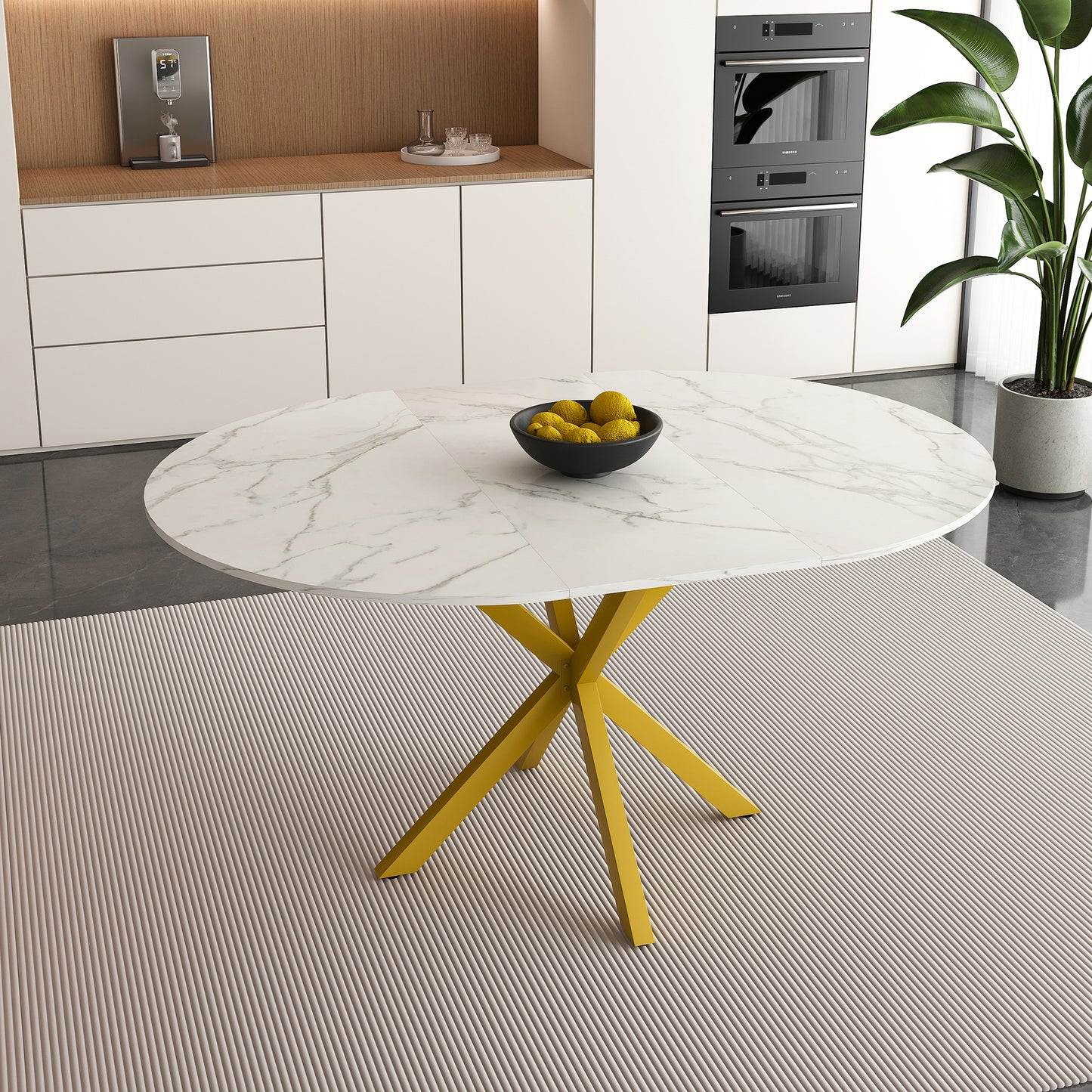 Modern And Simple Round Dining Table With Extendable Blades  Carbon Steel X-shaped Base  Sturdy And Durable  Suitable For Restaurants  Small Apartments And Kitchens  Can Accommodate 4-6 People