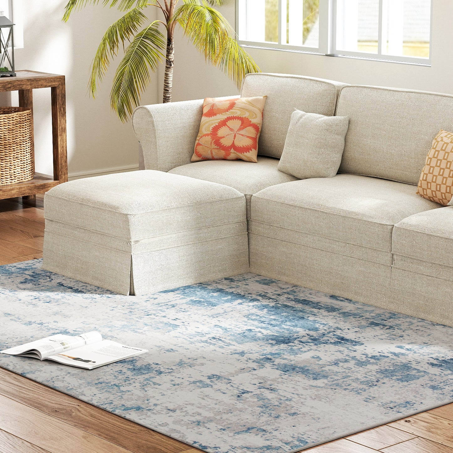 Area Rug 5x7, Machine Washable Rug, Non-Slip Modern Abstract Floor Carpet For Living Room, Bedroom, Dining Room, Blue