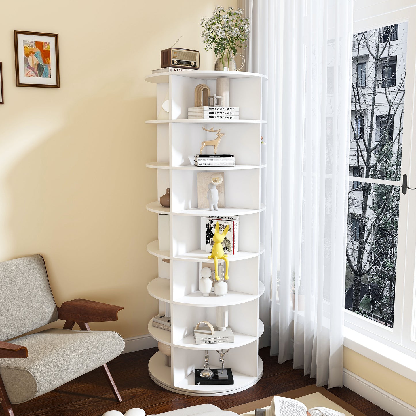 Rotating Shoe Rack Tower, 7-Tier Spinning Storage Rack, Free Standing 360 Revolving Shoe Organizer, Holds 28 Pairs Of Shoes  7-Tier,White