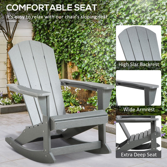 Outdoor Rocking Chair, HDPE Adirondack Porch Rocker Chair For Garden, Patio, Light Gray