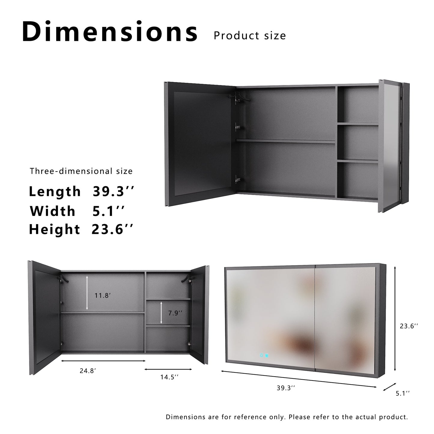LED Bathroom Medicine Cabinet With Single-color White Light,Anti-fogging ,Easy To Install Aluminum Cabinet. 39.37x23.62 Two Door