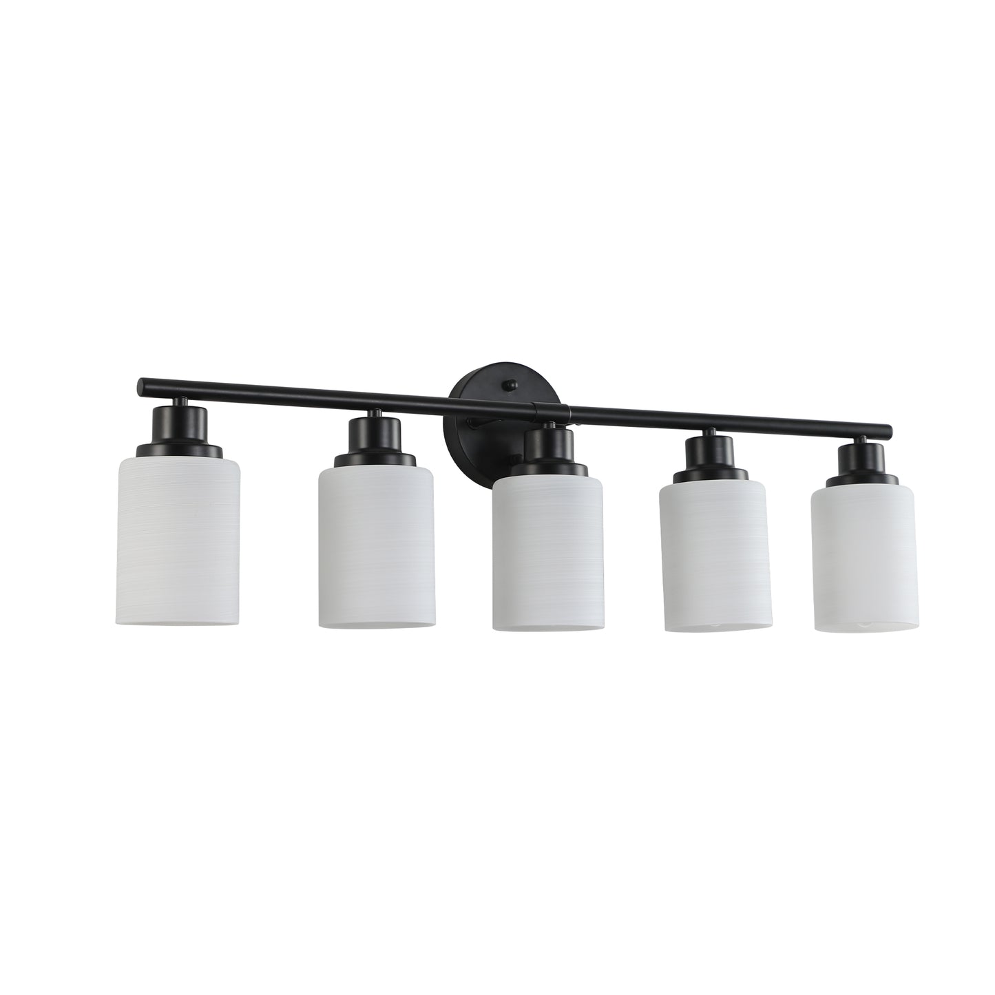 31  Modern 5-Light Vanity Bathroom Mirror Light, Frosted White Glass With Black Iron Frame, Contemporary Wall Sconce For Bedroom, Bathroom, And Dressing Room  Bulb Not Included