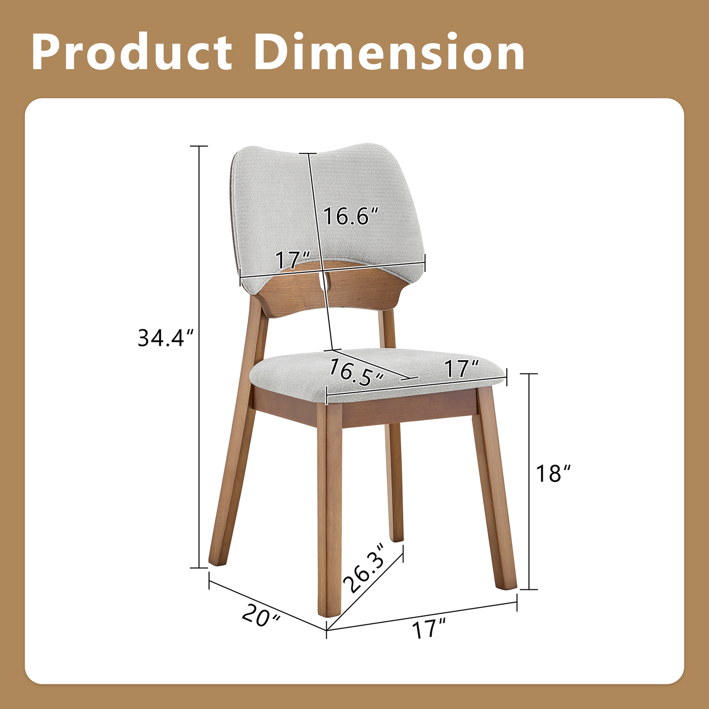 2 Walnut Colored Solid Wood Dining Chairs, With Gray Soft Fabric Packaging On The Backrest And Seat Cushion, Hollowed Out Design Backrest, For Home Dining Chairs.