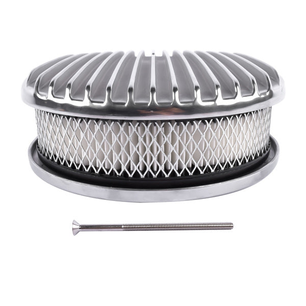 12inch Oval Aluminum Full Finned Air Cleaner Polished Paper Element Fits For SB & BB CHEVY FORD & MOPAR CHRYLER DODGE PLYMOUTH