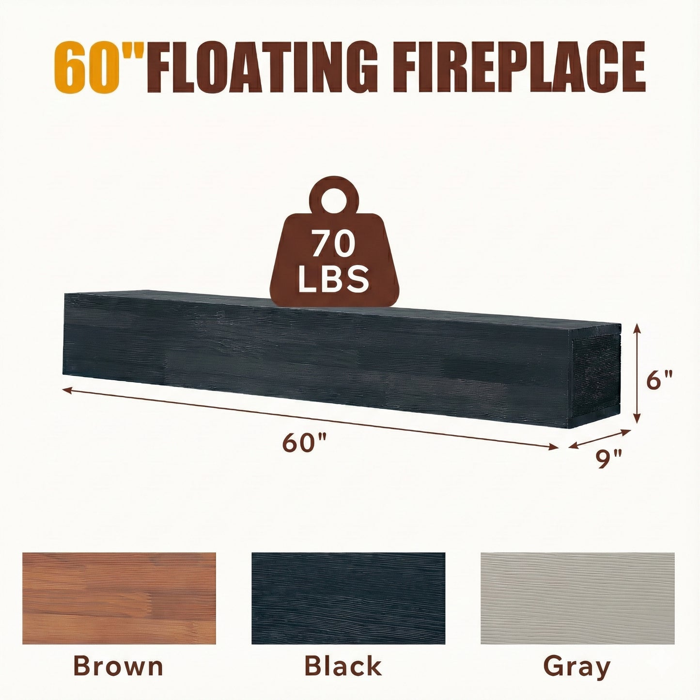 60  Rustic Wood Fireplace Mantel,Wall-Mounted & Floating Shelf For Home Decor