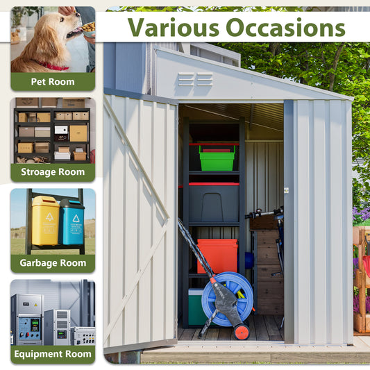 White 4  X 7  Lean-To Storage Shed, Heavy-Duty Metal Outdoor Garden & Bike Shed With Lockable Door, Easy Assembly  Storage Solution