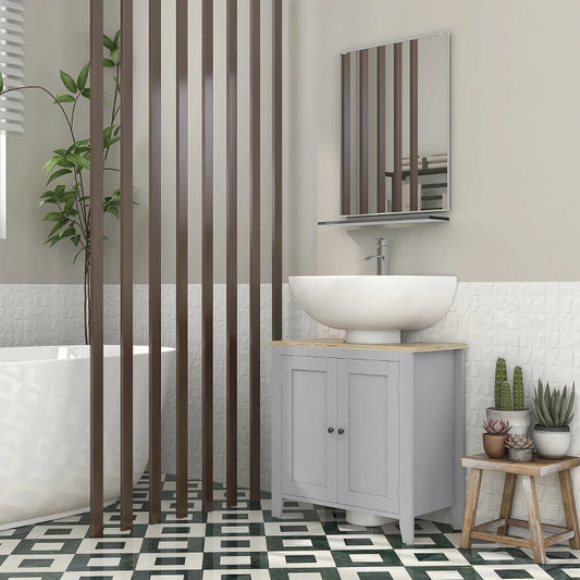 Kleankin Bathroom Vanities, Pedestal Sink Cabinet With U-Shaped Cut-out And Adjustable Shelf, Gray