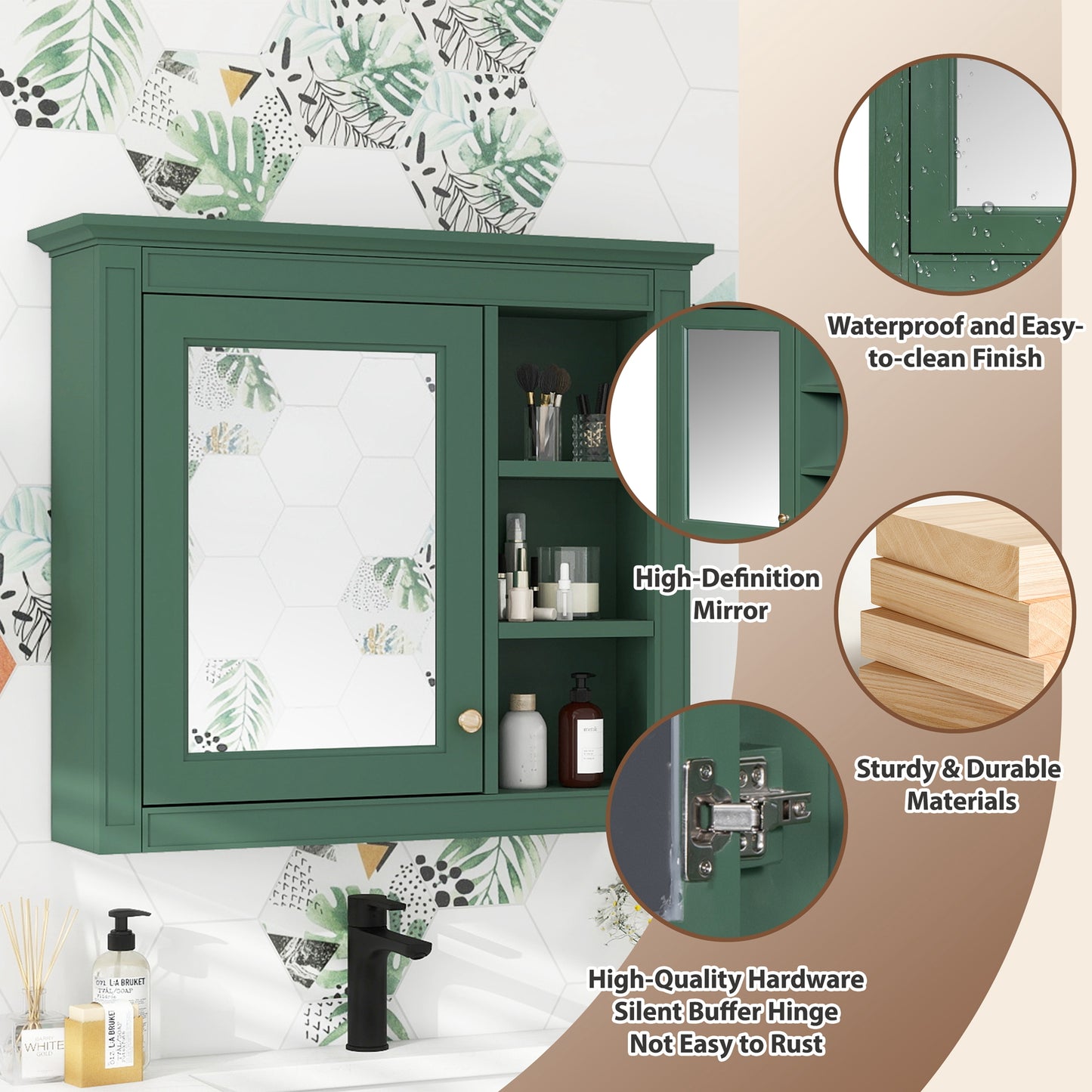30   X 28   Medicine Cabinet, Wall Mounted Bathroom Storage Cabinet, Modern Bathroom Wall Cabinet With Mirror,Medicine Cabinet,  Mirror Cabinet With 3 Open Shelves   Not Include Bathroom Vanity