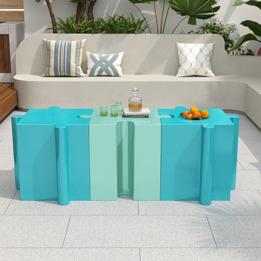 Puzzle Art Side Table, Modular Convex Edge MGO Table - Buy Singles Or Combine For Custom Layouts,  Indoor & Outdoor,Light Blue Color