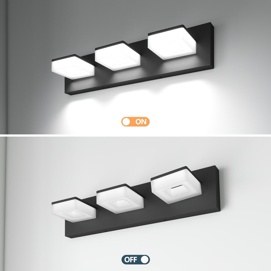 LED Modern Bathroom Vanity Light Fixtures  3-Light, 20-Inch  Matte Black Modern Acrylic Bathroom Wall Lighting Fixtures Over Mirror  Cool White 6000K