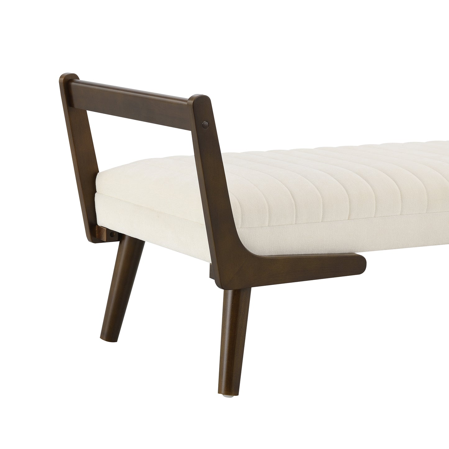 52  Mid Century Bench With Walnut Wood Leg,Channeled Upholstered Footrest Stool For Kitchen, Living Room, Bedroom, Entryway, End Of Bed. Chenille Fabric Beige