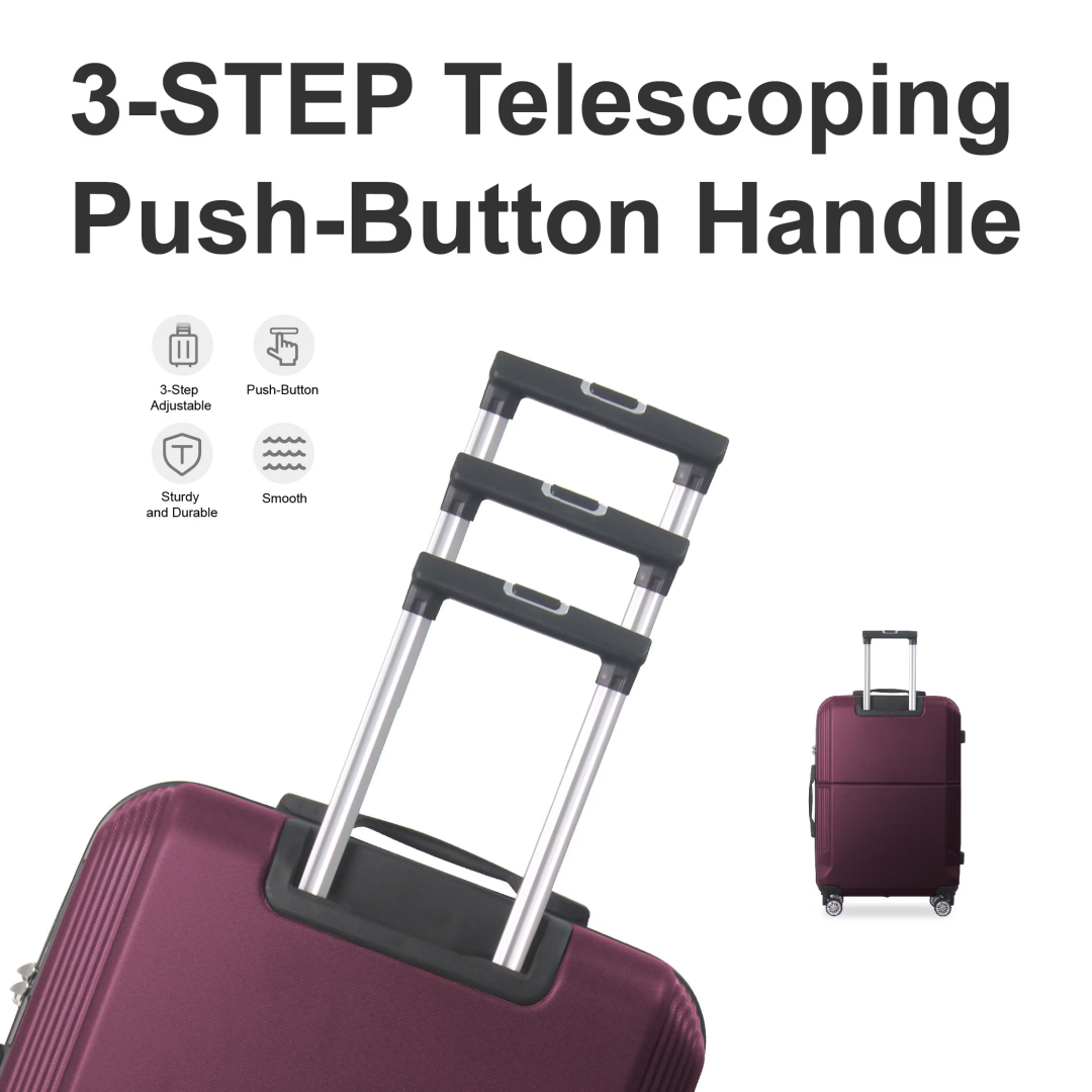 PURPLE 3-Piece Premium ABS Luggage Set-20, 24, And 28 Suitcases With Multi-Position Handle, Silent Spinner Wheels, And TSA-Approved Lock-Durable, Stylish, And Spacious Travel Gear