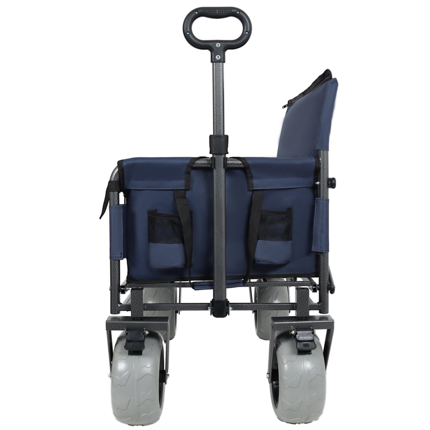 3- In- 1 Folding Wagon With Bench Seat -  500lbs Capacity  9 X4  Beach Tires For Camping & Beach  Dark Blue
