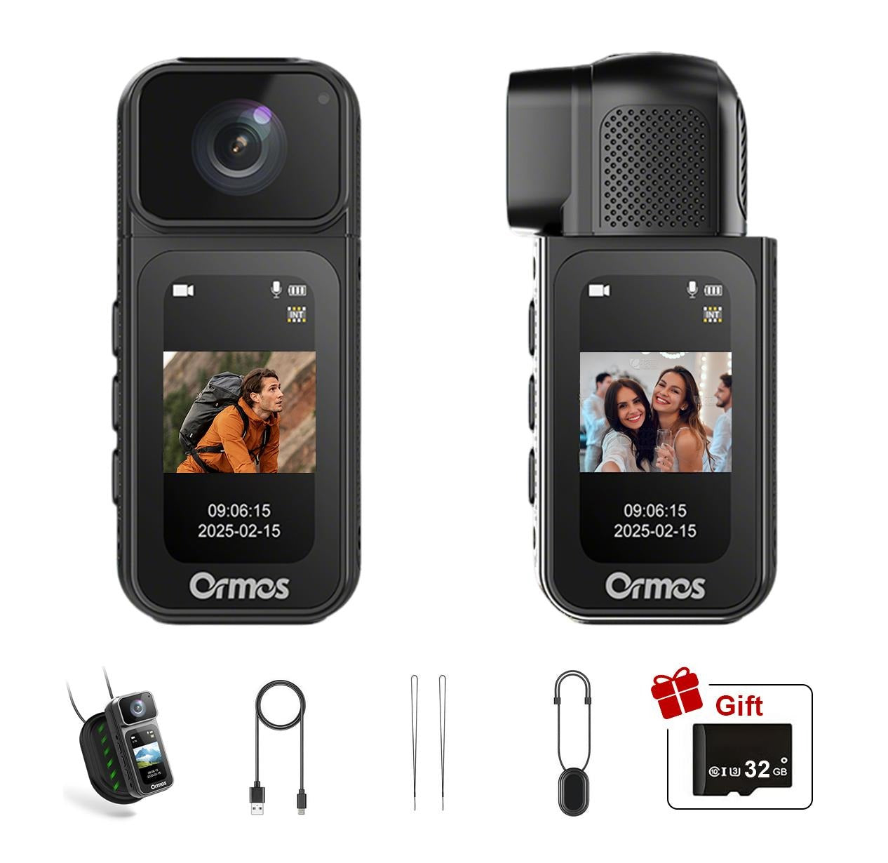 Ormos Mini Action Camera With 180 Degree Rotating Lens - 2.7K Ultra HD Thumb-Sized Camera, Magnetic Mount, WiFi APP Control, Portable Wearable Camera For Outdoor Sports & Daily Vlogging