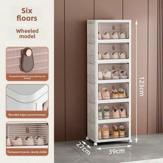 Dustproof Clear Plastic Shoe Storage Box Stackable Foldable 3Tier Shoe Cabinet Organizer For Home Bedroom Entryway