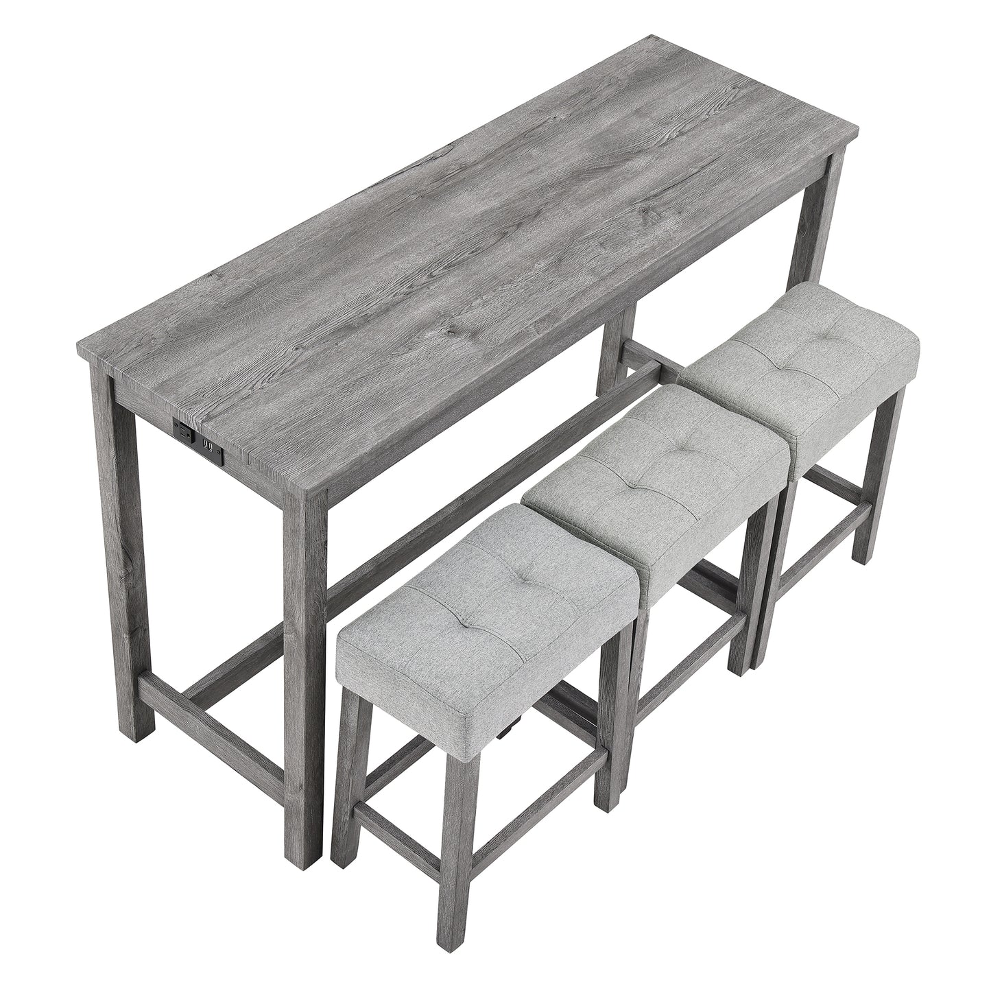 Bar Table Set With Power Outlet, Bar Table And Chairs Set, 4 Piece Dining Table Set, Industrial Breakfast Table Set, For Living Room, Dining Room, Game Room