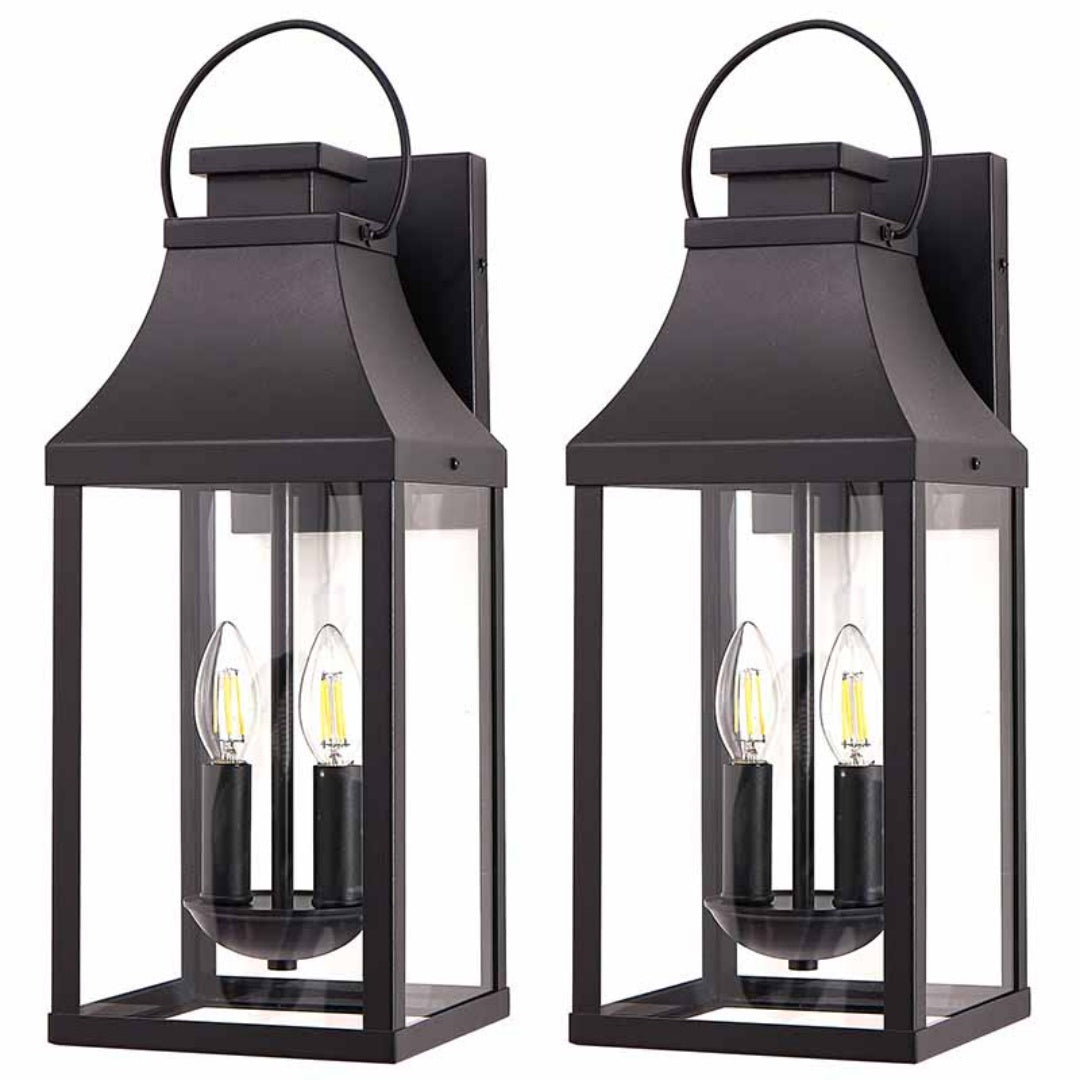 20'' Outdoor Wall Light,2-Pack Porch Light Outdoor Wall Sconce Lantern, 2-Light Modern Black Exterior Lighting Fixture Wall Mount, Outside Light For House Garage