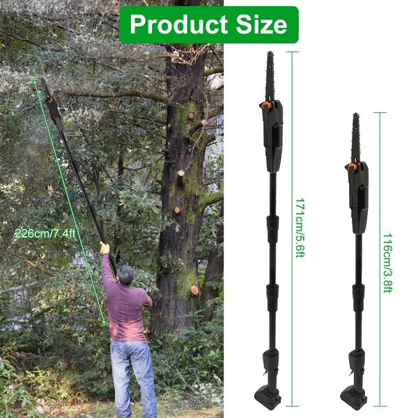 Cordless Pole Saw, 7.4ft Adjustable Length Chainsaw With 775W Motor 35ft-s Chain Speed, 2x 3000mAh Batteries & Safety Protection, 4-Section Extension Pole For Tree Trimming, Branch Cutting - Garden