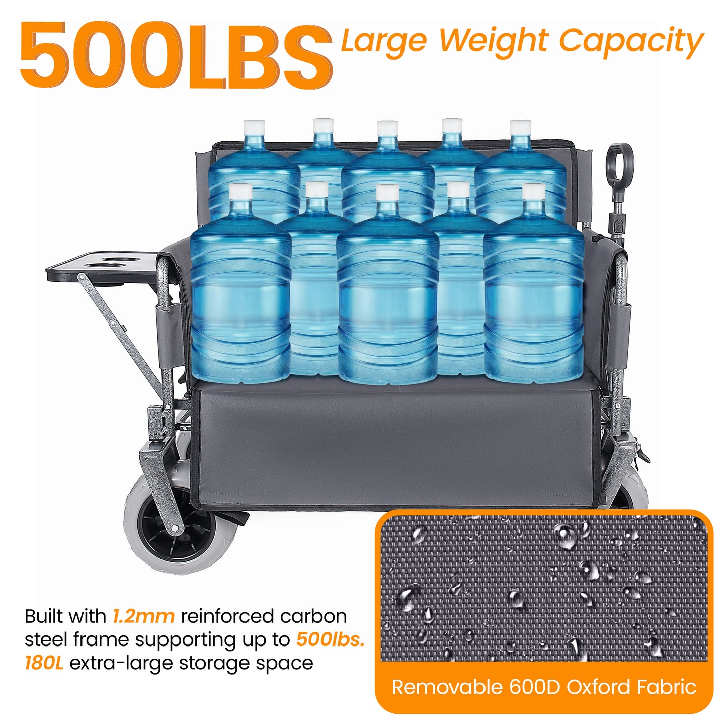 3- In- 1 Collapsible Wagon Converts To Bench Convertible Folding Wagon Cart With Rear- Mounted Folding Tabletop  500lbs Heavy- Duty  180L Capacity For Camping  Beach  Garden  Fishing- Gray