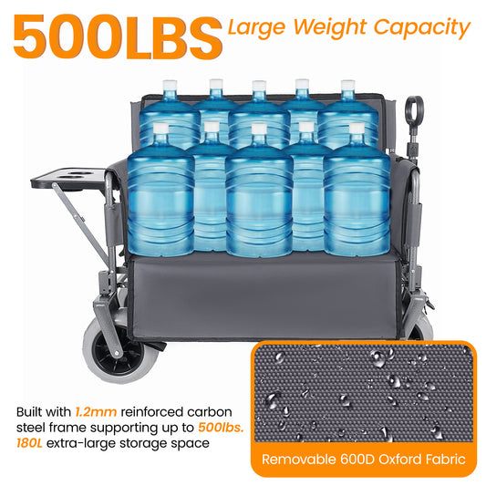 3- In- 1 Collapsible Wagon Converts To Bench Convertible Folding Wagon Cart With Rear- Mounted Folding Tabletop  500lbs Heavy- Duty  180L Capacity For Camping  Beach  Garden  Fishing- Gray