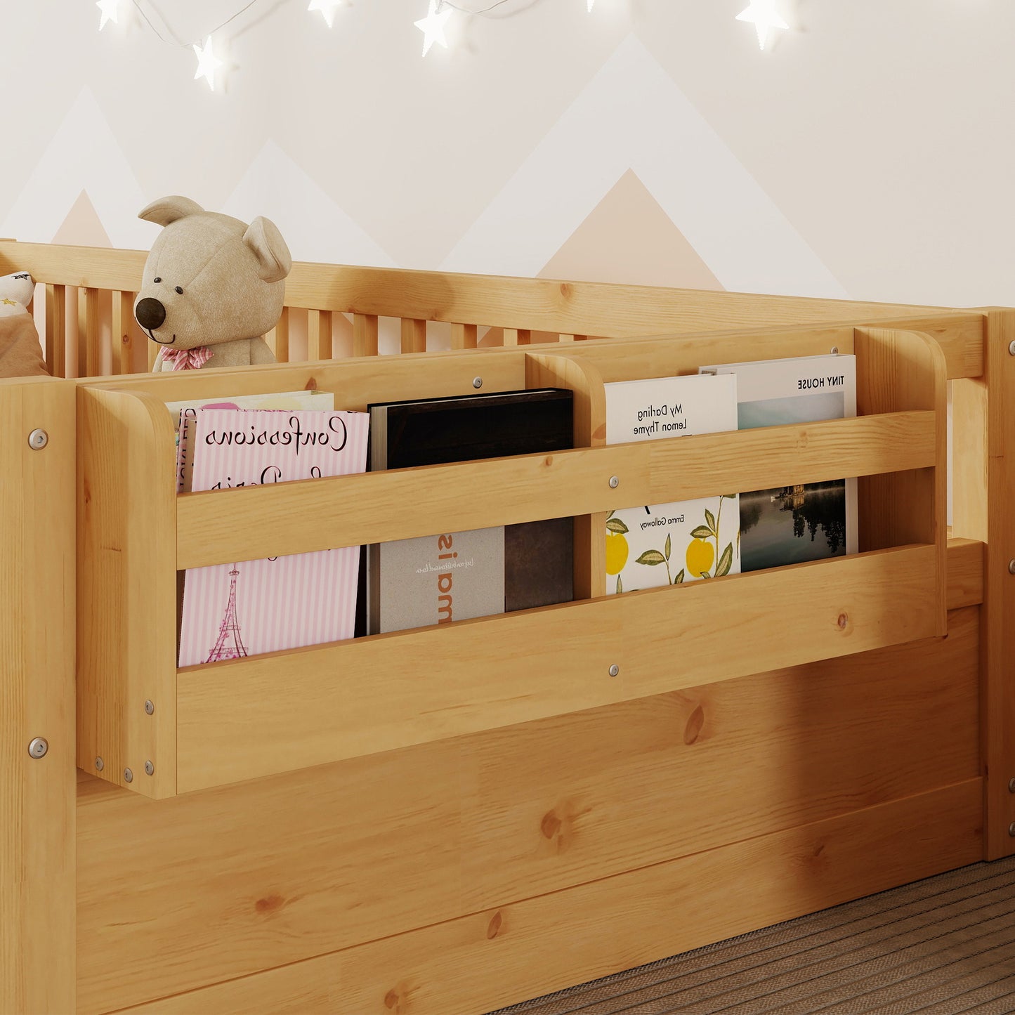 Twin Montessori Floor Bed Frame With High Rails, Wood Kids Floor Beds With Light And Storage Shelf, Natural Expect Arrival Date 2025 8 15