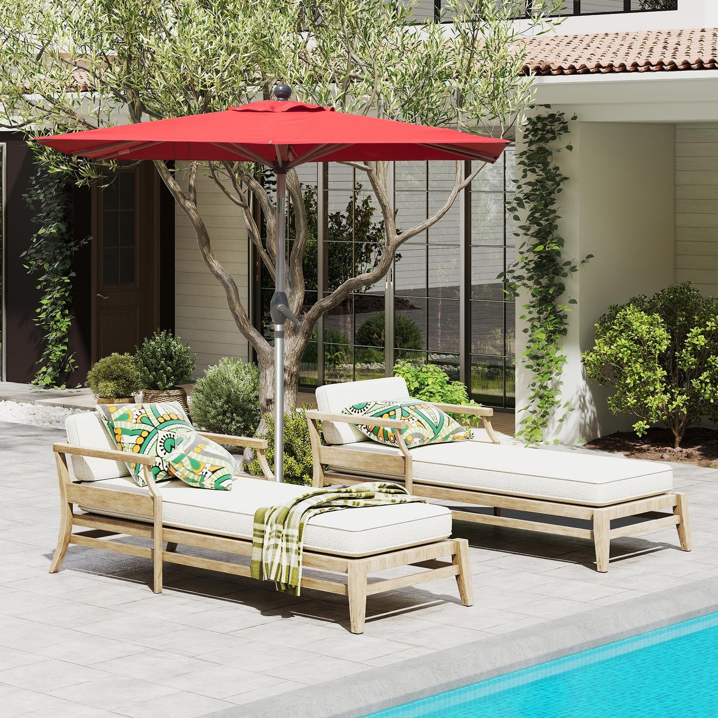 Rectangle Patio Umbrella With Crank Lift , Brick Red Base Not Included