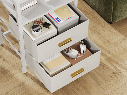 Bedside End Table Particle Board Modern Nightstand With 2 Fabric Drawers For Bedroom Living Room White