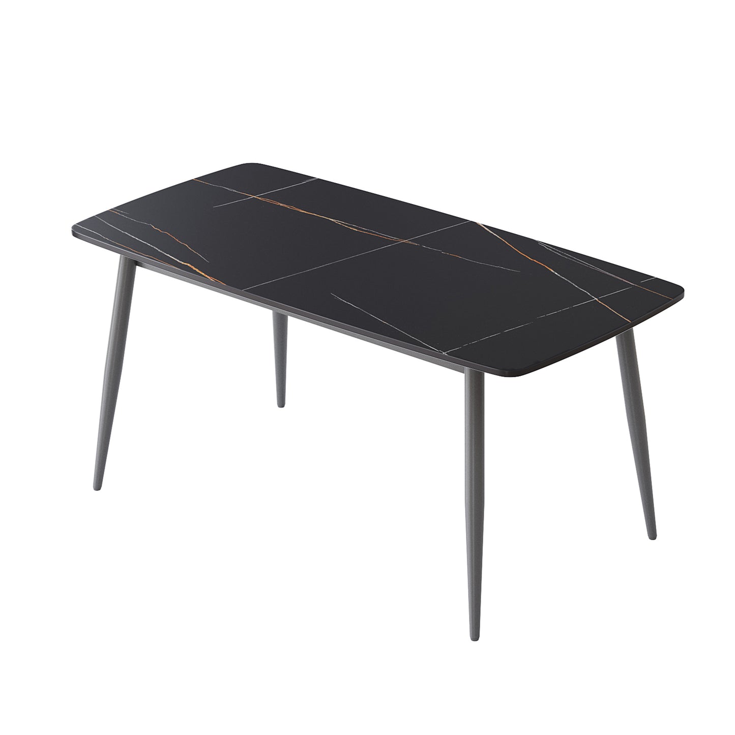 62.99  Modern Artificial Stone Black Curved Edge Dark Grey Metal Leg Dining Table-Can Accommodate 6 People Dining Table Only