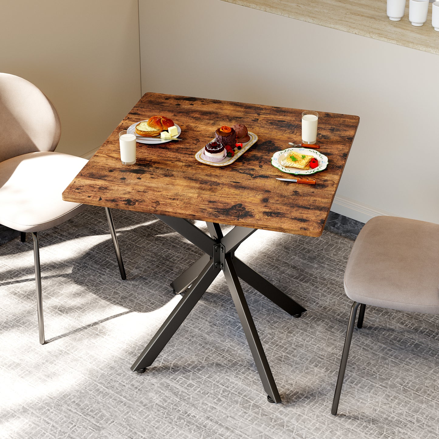 Rustic Square Side Table, X-Frame Metal Legs With Wood Grain Tabletop, Industrial Accent End Table For Living Room, Bedroom & Home Office, Brown, 31.5 X 31.5 X 29.5 Inches