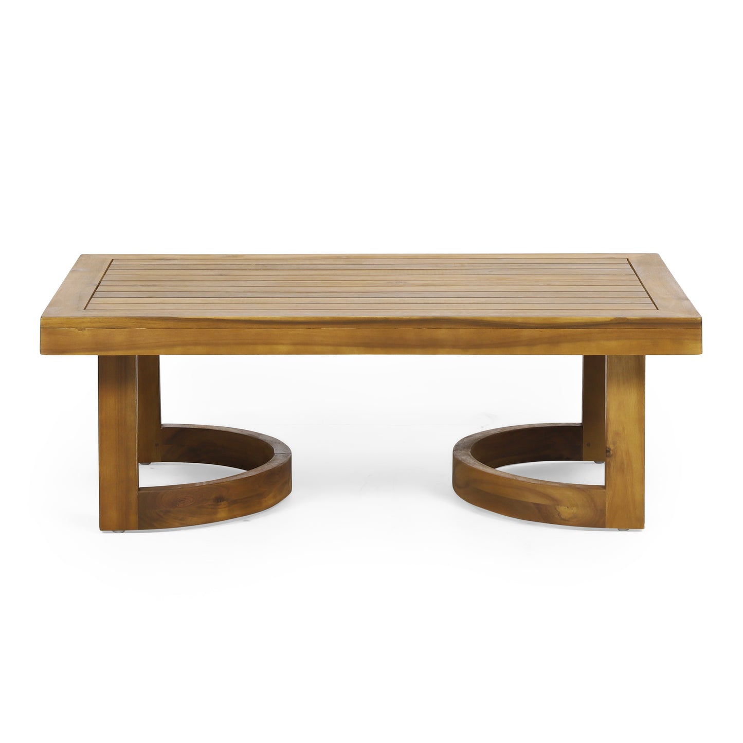 Outdoor Acacia Wood Loveseat And Coffee Table Set With Cushions, Teak, Beige