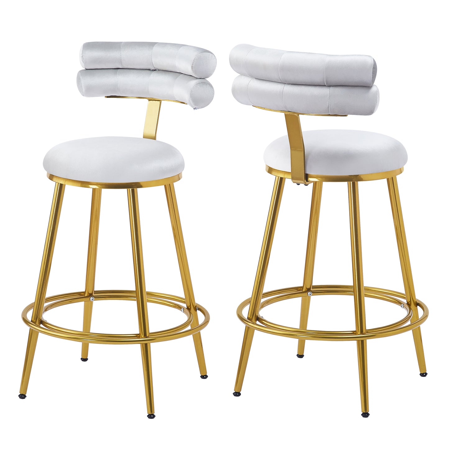 27.65 Modern Counter Stools Set Of 2,Light Gray Velvet Counter Stools With Iron Frame,Soft Back And Cushion,Footrest,suitable For Kitchen Bedroom Dining Room