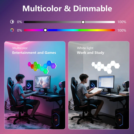 Hexagon Lights  10 Pack  LED Wall Panels, RGB Gaming Lights With APP, Smart Modular Panel Hex Tiles Push Glide Expansion Shapes Light