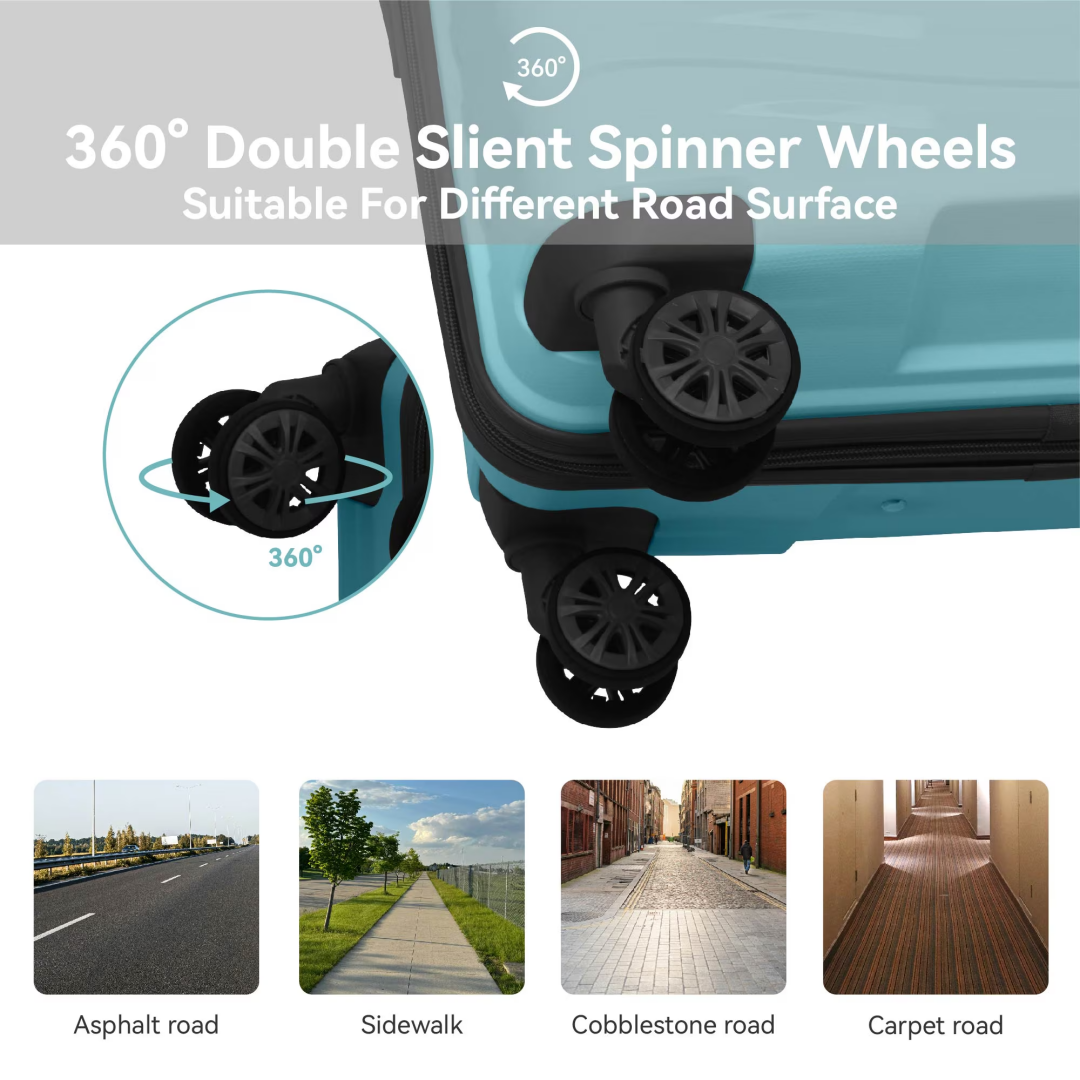 3-Piece Luggage Sets 20, 24, 28, Suitcase With Wheels, Hardside Suitcase With Four Spinner Wheels And Scratch-Resistant Surface, SkyBlue