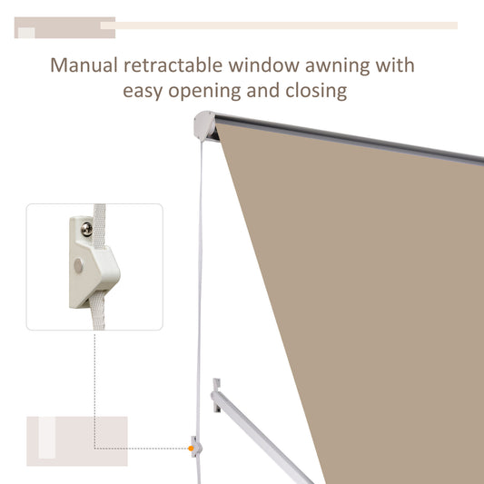 6' Cream Drop Arm Manual Retractable Patio Awning - UV & Sun Protection Window Sunshade With Hardware