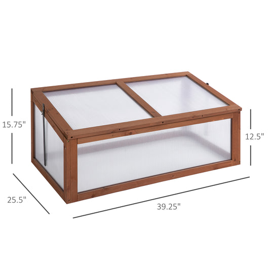 Wooden Cold Frame Greenhouse, Mini Greenhouse With Polycarbonate Board And Solid Wood Frame, Green House Cold Frame, Indoor Outdoor Terrarium Planter Box, 39" X 26" X 16", Natural
