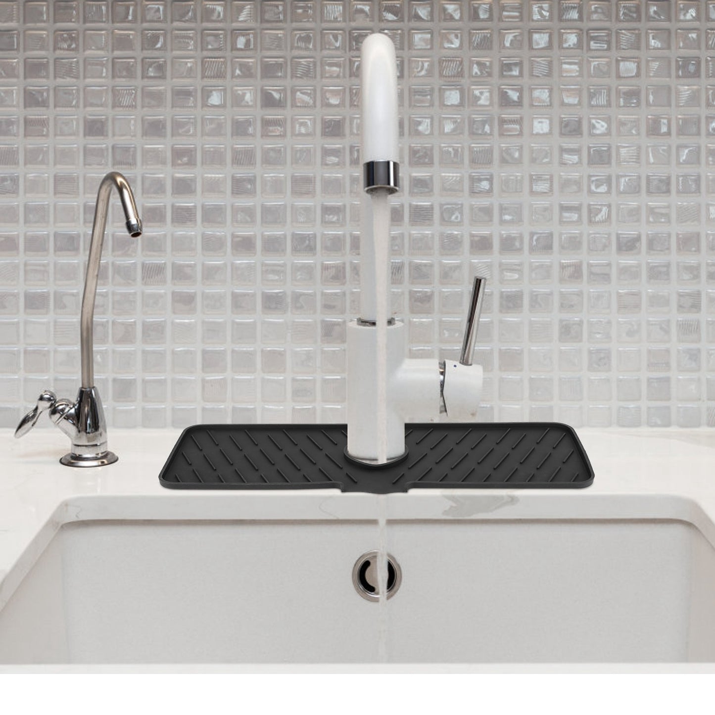 Black-Grey Color Options -- 1Pc Silicone Faucet Mat Kitchen Sink Splash Guard Drain Mat Drying Pad Kitchen Mat Bathroom Drip Catcher
