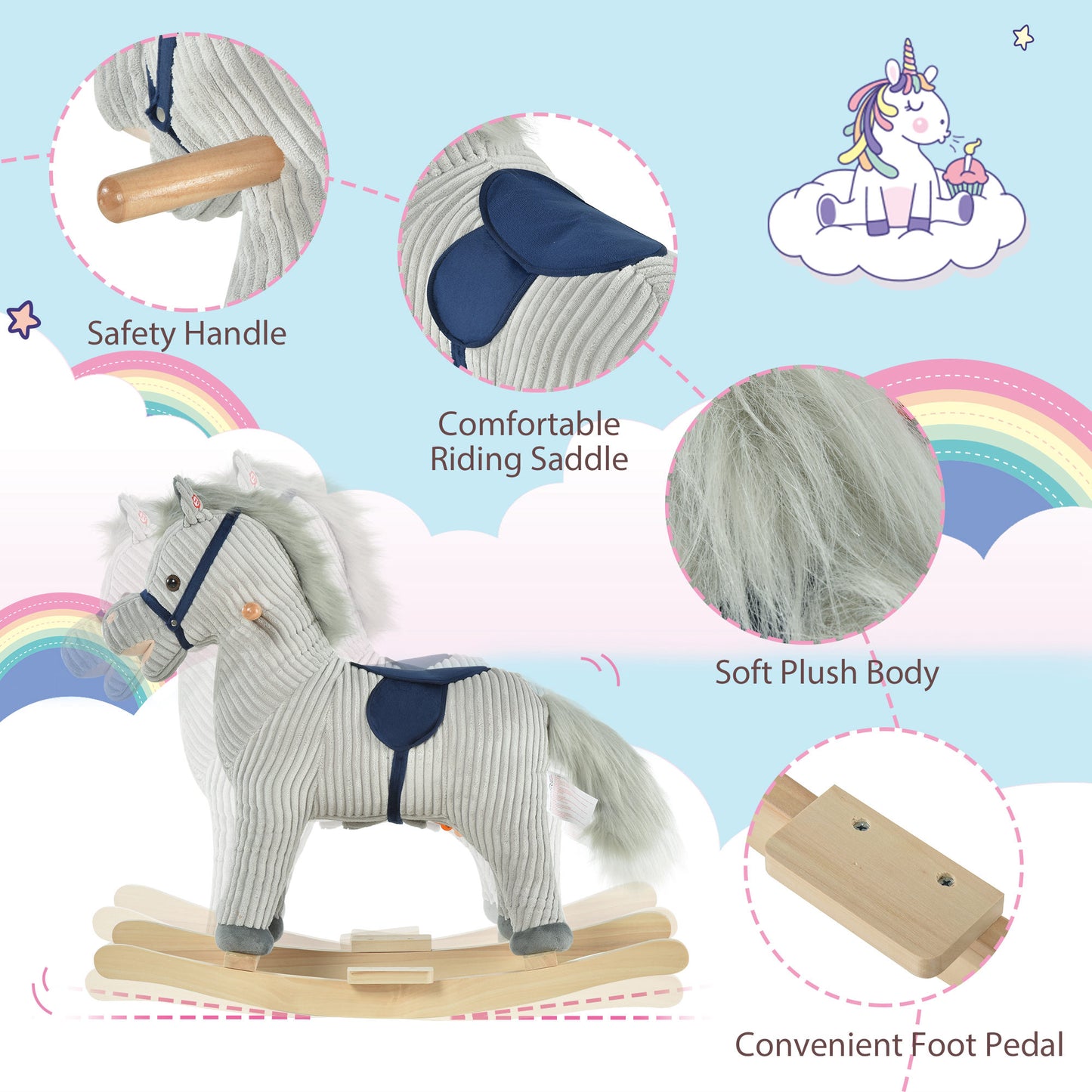 Kids Rocking Horse Plush Ride On Horse Toddle Rocker For 36-72 Months